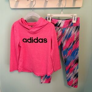adidas Pink Hoodie and Multicolor Leggings Set